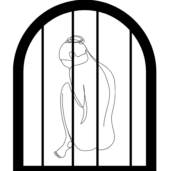 woman in a cage, symbolizing isolation and suffering in silence